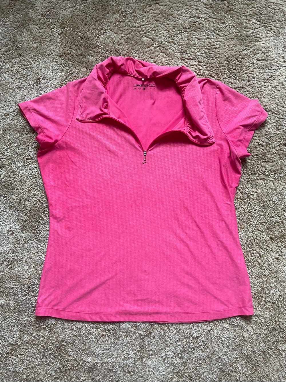 Nike Women's Hot Pink Short-Sleeve Zip Polo Top